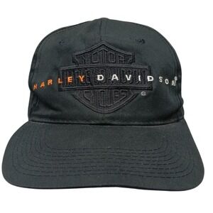 Vintage Harley-Davidson Motorcycles Black Annco Snapback Hat Cap Blackout Logo